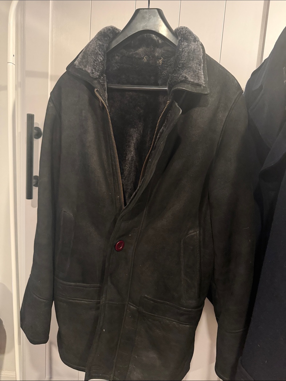 Aston NY Men's Black Shearling-Lined Pea Coat